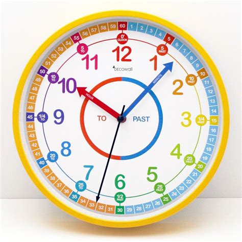 Time Teacher Learn To Tell The Time Childrens Wall Clock 25cm Yellow