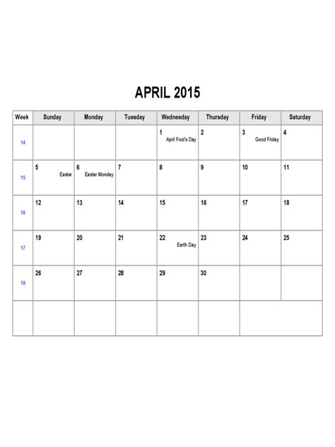 April 2015 Calendar Template Edit Fill Sign Online Handypdf