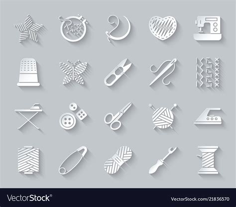 Needlework Simple Paper Cut Icons Set Royalty Free Vector