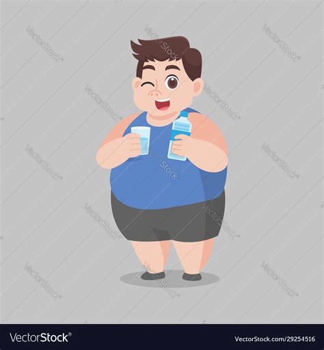Big Fat Man Drinking Fresh Water More Clean Vector Image