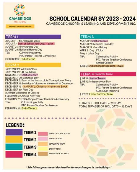 Academic Calendar Sy 2023 2024 Cambridge Child Development Centre