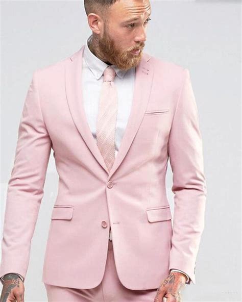 Pale Pink Men Suit Slim Fit Party Dress Groomsmen Tuxedo For Beach