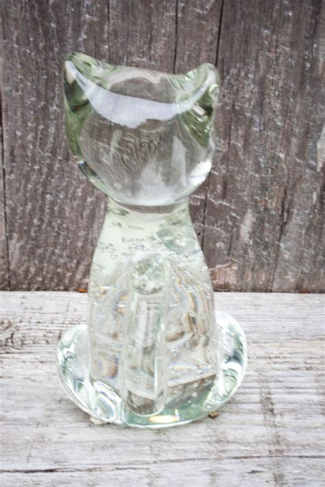 Vintage Glass Cat Paperweight Blown Glass Cat Ornament Etsy