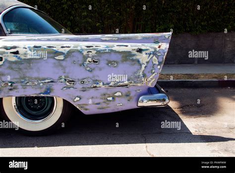 A view of a classic vintage car in the street in Los Angeles Stock