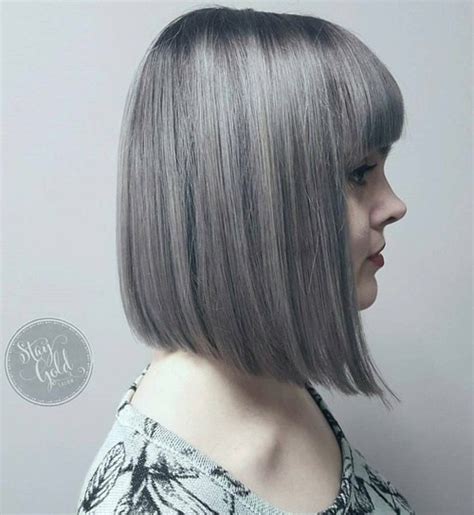 Layered bob with bangs gray hair. 20 Trendy Gray Hairstyles - Gray Hair Trend & Balayage ...