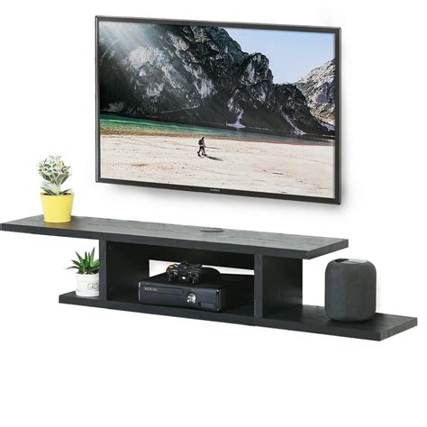 Fitueyes Black Wall Mounted Media Console Floating Tv Stand Cabinet