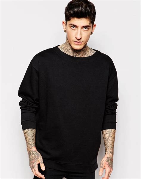 Asos Oversized Sweatshirt With Boat Neck In Black For Men Lyst