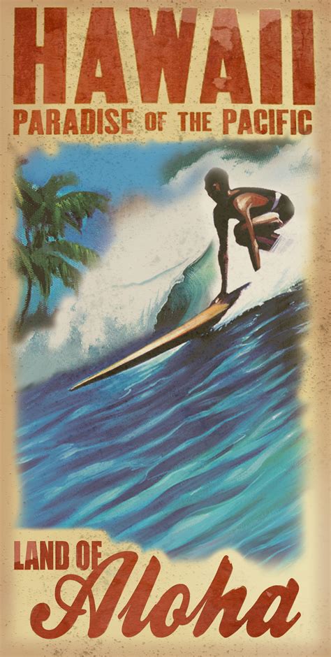 Vintage Art Surf Poster Vintage Surf Hawaii Art