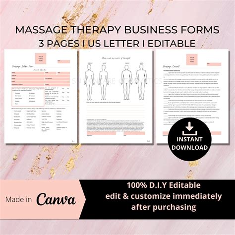 Massage Intake Consent Form With Body Charts I Diy Editable Etsy In 2022 Massage Therapy