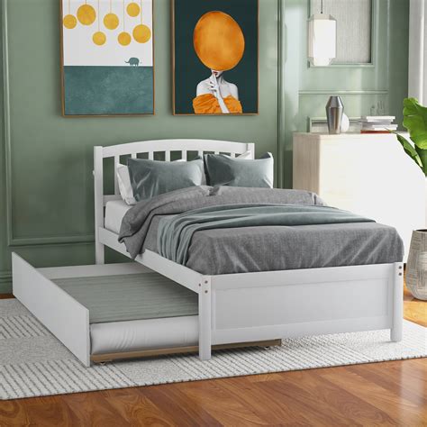 Twin Size Platform Bed Wooden Bed Frame With Trundle Multiple Colors