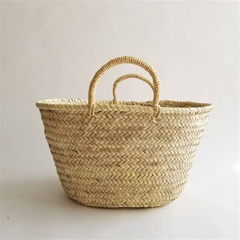 Straw Market Basket Bag With Straw Handles French Style Shopping And