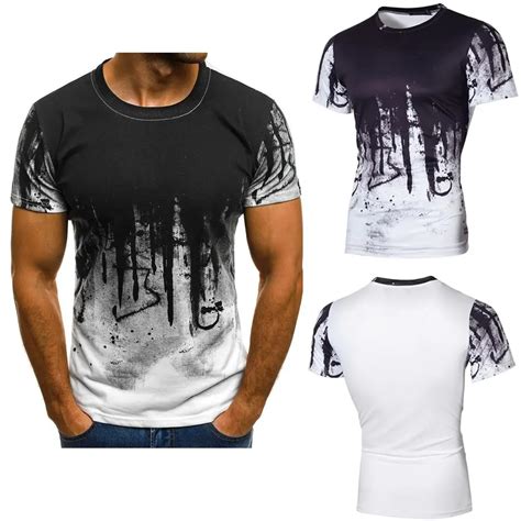 new trendy men tees summer sport casual splashing ink pattern printed t shirt slim fit o neck