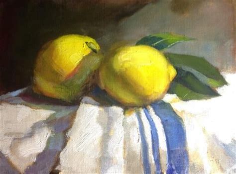 Daily Paintworks Lemons On A French Cloth Original Fine Art For