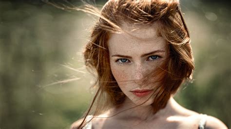 Wallpaper Face Women Redhead Long Hair Blue Eyes