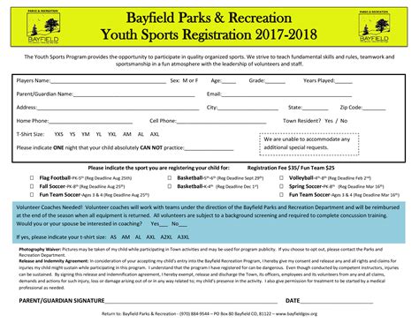Youth Sports Registration Form Template