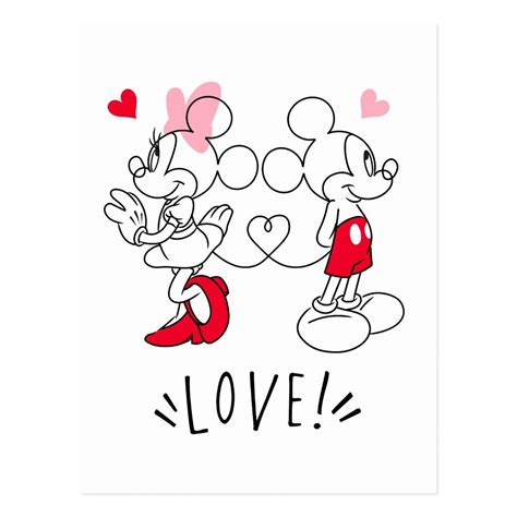 Mickey And Minnie Valentines Day Love Postcard Zazzle Valentines Day Drawing Valentine