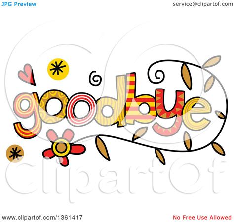 Clipart Of Colorful Sketched Goodbye Word Art Royalty Free Vector