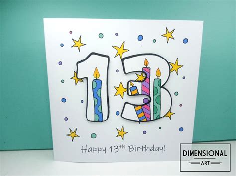 13th Birthday Card Happy 13th Birthday Thirteen Today 13 Etsy Uk