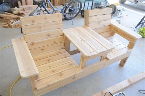 Plans for potting benches, tree benches, planter benches, deck benches, garden benches and more outdoor bench plans. Free Patio Chair Plans - How to Build a Double Chair Bench with Table