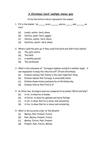 Mcqlearn provides preparation tests for exams of grade 8 science multiple choice questions (mcqs) with answers on chapters as 'A Christmas Carol' multiple choice quiz | Teaching Resources