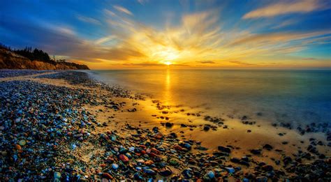 Earth Sunset Sky Cloud Beach Ocean Sea Pebbles Horizon Wallpaper