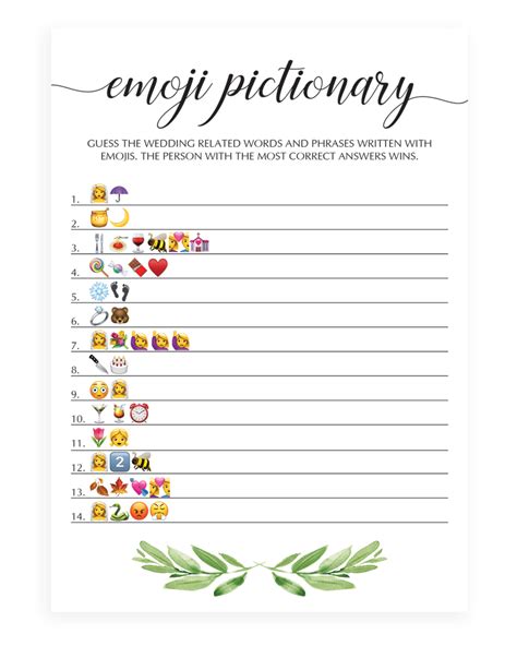 I have made this gave in 4 different designs and i am also providing a free printable answer key with this game. Botanical Emoji Pictionary Bridal Shower Game