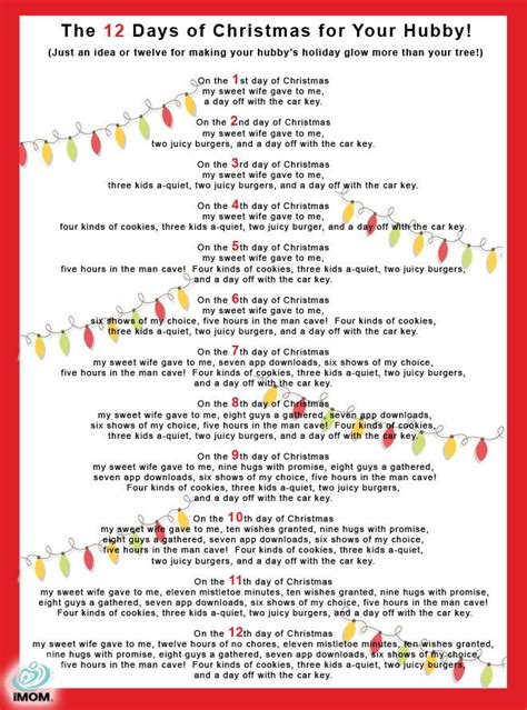 Printable Lyrics 12 Days Of Christmas