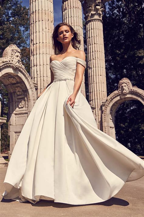 off-the-shoulder-satin-ball-gown-with-pleated-bodice,-beaded-belt-and