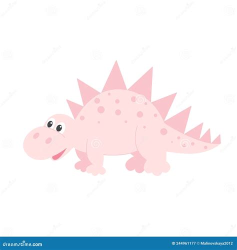 Kind Cute Pink Dinosaur Cartoon Isolated Object Stock Vector