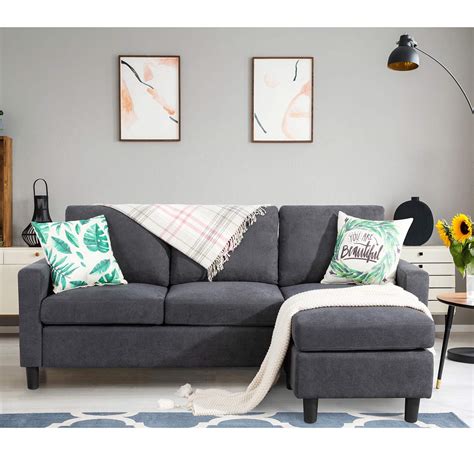 buy shintenchi convertible sectional sofa modern linen fabric l shaped couch 3 seat sofa