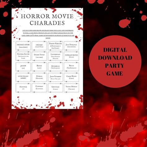 Horror Movie Character Charades Game Halloween Digital Etsy Uk