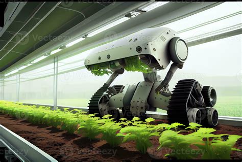 Robot Farming Harvesting Agricultural Products In Greenhouse