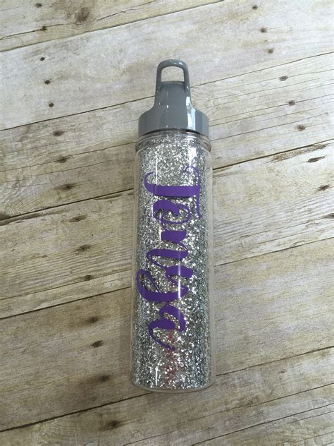 Silver Glitter Water Bottle Personalized With Name Or Initials