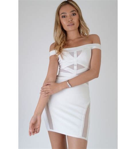 lms bandage mini dress with mesh panels in white white bandage dress bandage dress bodycon