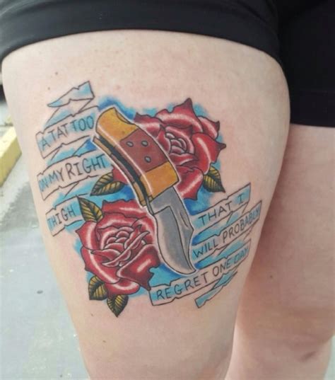 Tattoo Tagged With Knife Quote Rose The Front Bottoms Thigh