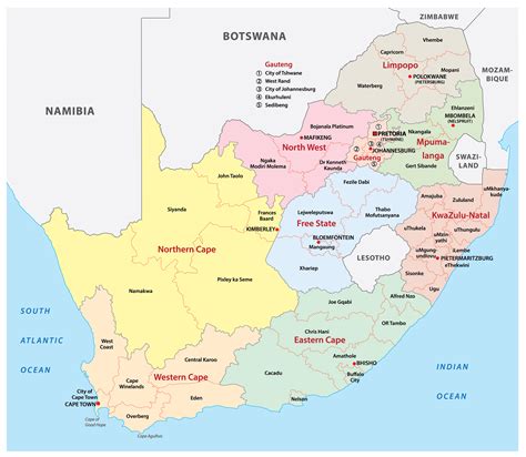 South Africa Map With Provinces And Capital Cities