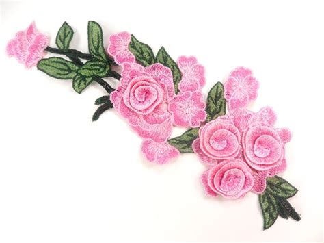 Pink Rose 3d Embroidered Applique Floral Cluster Vine Sewing Supply
