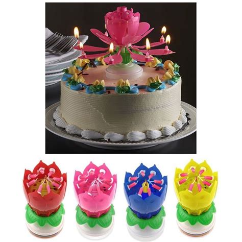 1 X Lotus Flower Musical Birthday Candle Rotating Spin Magic Cake