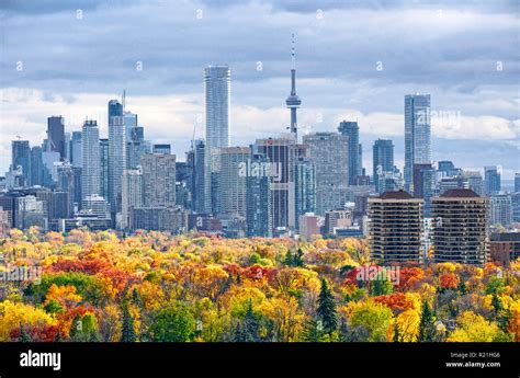 Toronto Autumn Skyline Including Major Downtown And Midtown Landmark