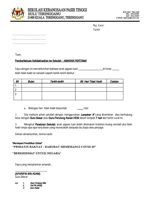 Surat Amaran Ponteng Sekolah Skpt 2021 Pdf