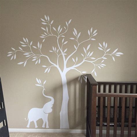 White Tree Wall Decal Wall Decal With Elephant Large Tree Etsy
