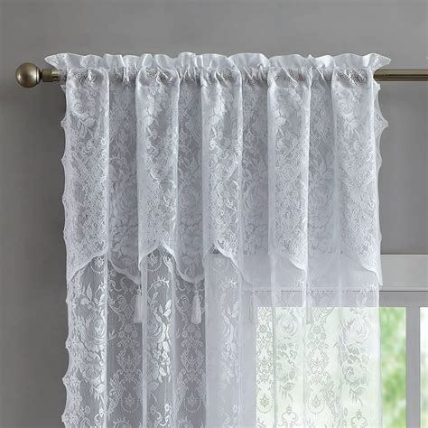 Warm Home Designs Pair Of Medium Length 54” W X 72” L Semi Sheer Lace Curtains In White