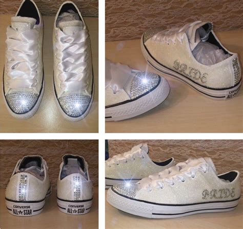 Sparkly White Glitter Bling Crystals Converse All Stars Bride Wedding