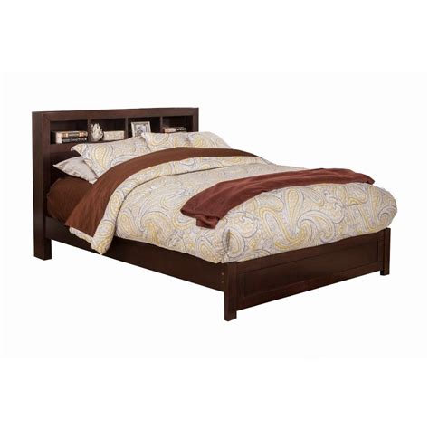 Benzara Wooden Queen Size Platform Bed With Bookcase Headboard Brown