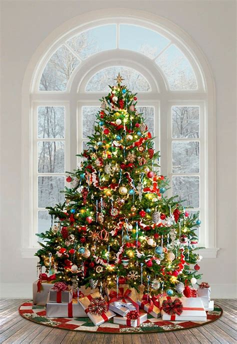 Christmas Tree Decorated Panel Hoffman Fabrics Window Presents Holiday