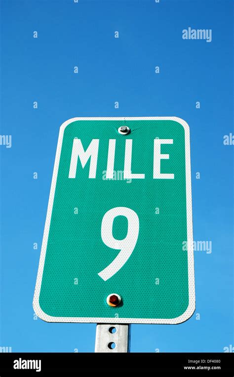 9 Nine Mile Distance Marker Sign On Freeway Highway Stock Photo Alamy