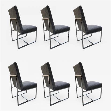 Wood structure covered with chromed steel sheet. Milo Baughman - Set of 6 Milo Baughman Chrome Chairs for ...