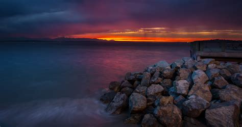 1020610 Sunlight Landscape Sunset Sea Bay Rock Shore Reflection