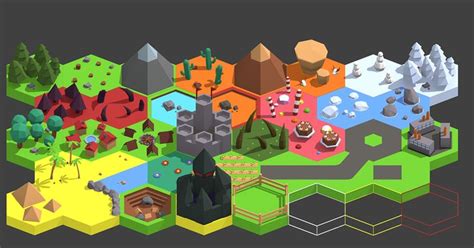 Low Poly Hexagon Tiles And Objects 3d Environments Unity Asset