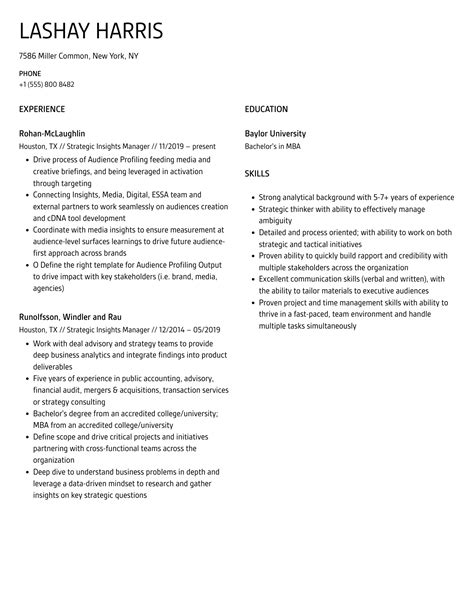 Strategic Insights Manager Resume Samples | Velvet Jobs